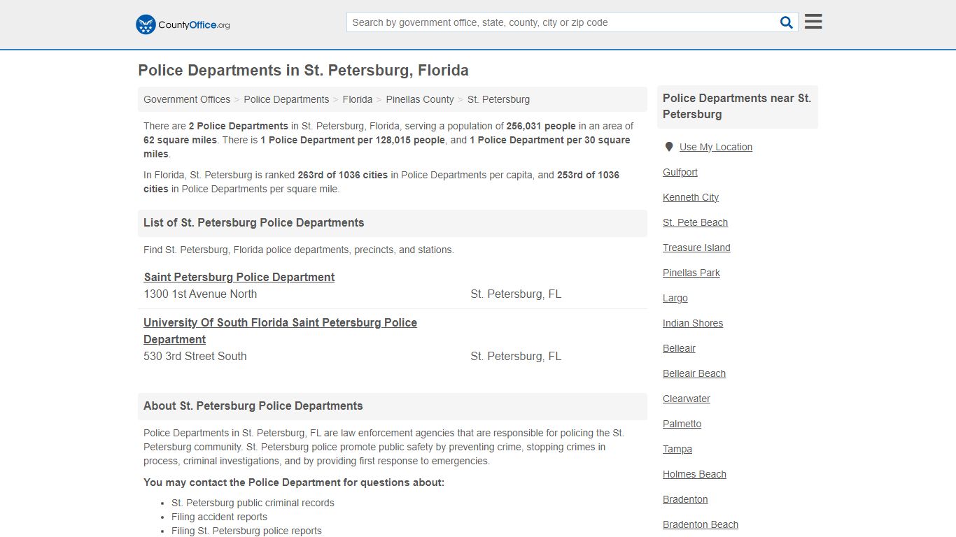 Police Departments - St. Petersburg, FL (Arrest Records & Police Logs)